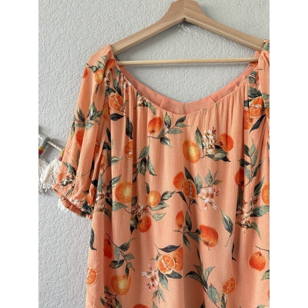 Loft Orange Printed Relaxed Fit Short Sleeve Top Novalty Tropical Cottagecore M - Picture 2 of 8